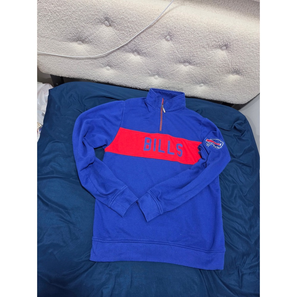 Majestic Buffalo Bills Quarter Zip Pullover Blue Red Mens Small NFL Fan Gear